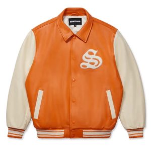 Orange Leather Sp5der Jacket
